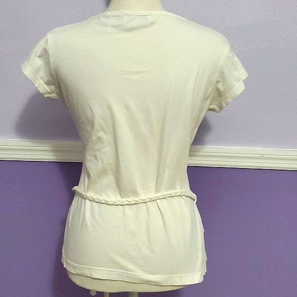 Red Paint White Sequined Y2K Retro Hippie Waist Tie Knit Top - Picture 6 of 8